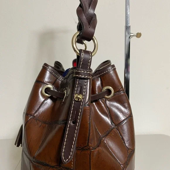 NEW! $358 Dooney & Bourke Luxury Drawstring Leather Croco Embossed - Picture 3 of 8